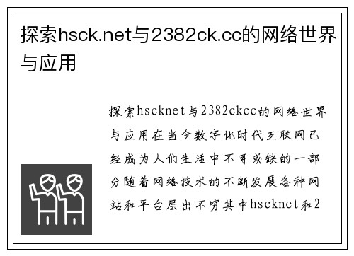 探索hsck.net与2382ck.cc的网络世界与应用